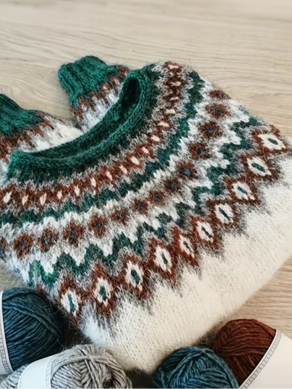 NWT Heritage Fair Isle Sweater | Ivory Green Rust Nordic Winter Knit
